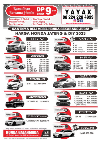 Price List Honda Gajahmada